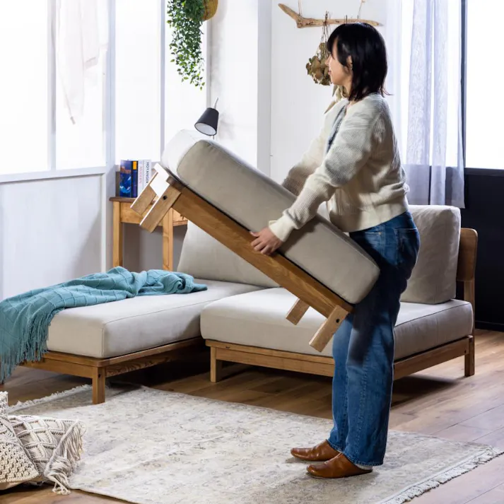 関家具 nora. オットマン マナー4 キャンバス生地 アイボリー色 木フレーム アッシュ材 431885(配送方法:軒下渡し) 4550140318856【別送品】