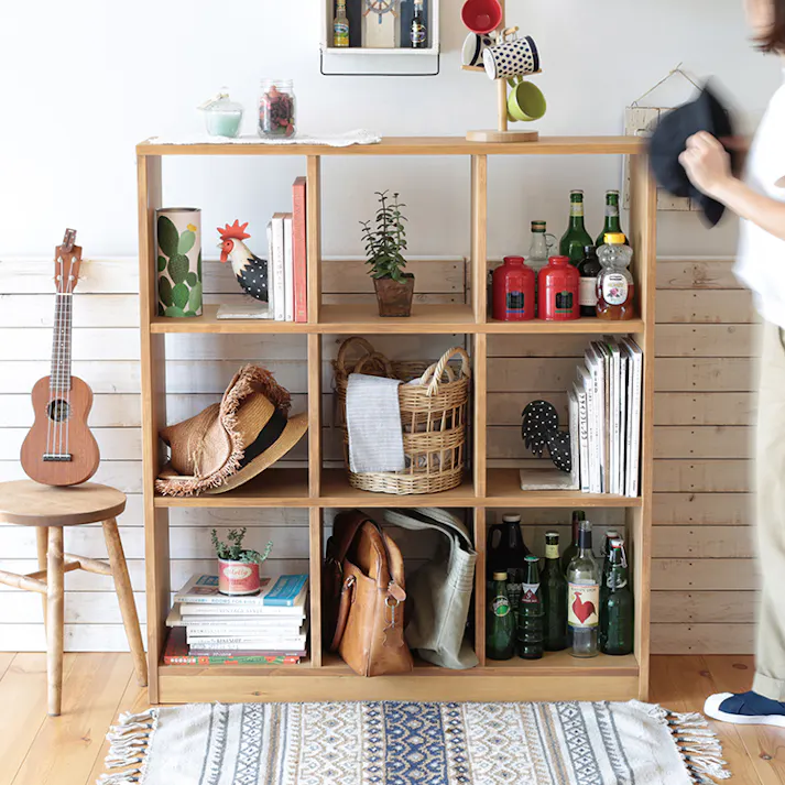nora. シェルフ ローゼル2 3×3段 ナチュラル 収納家具 リビング収納 棚板 300602【別送品】