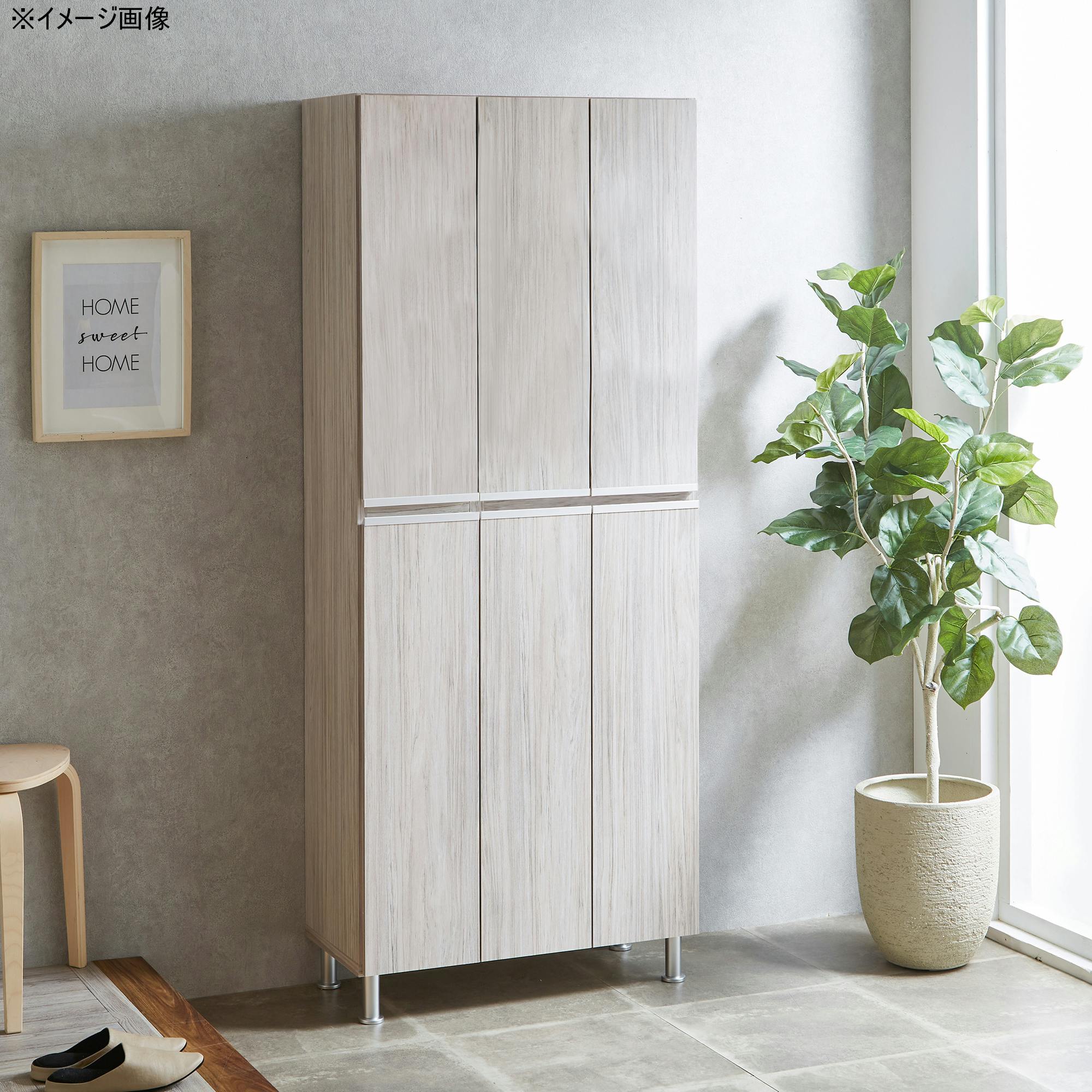昭和の玄関④靴箱 doi シューズボックス リアル 幅75cm×高さ185cm 板戸タイプ グレー木目