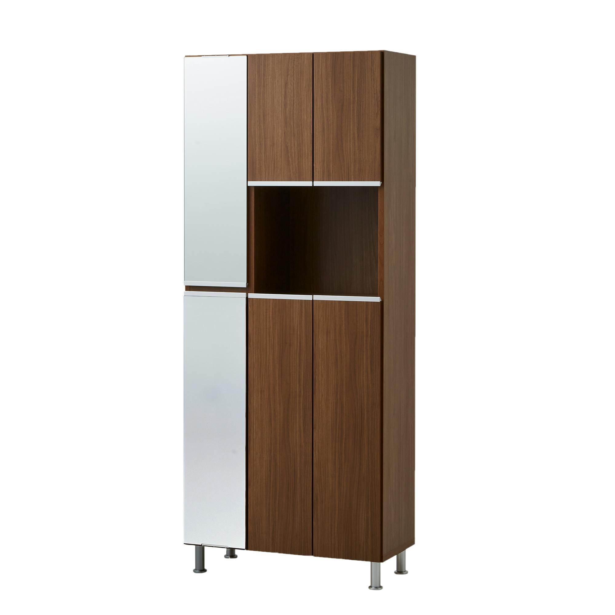 doi シューズボックス リアル 幅75cm×高さ185cm オープン収納タイプ 姿見付き ブラウン木目柄 靴入れ 玄関収納 下駄箱 400037【別送品】