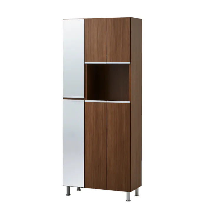 doi シューズボックス リアル 幅75cm×高さ185cm オープン収納タイプ 姿見付き ブラウン木目柄 靴入れ 玄関収納 下駄箱 400037【別送品】