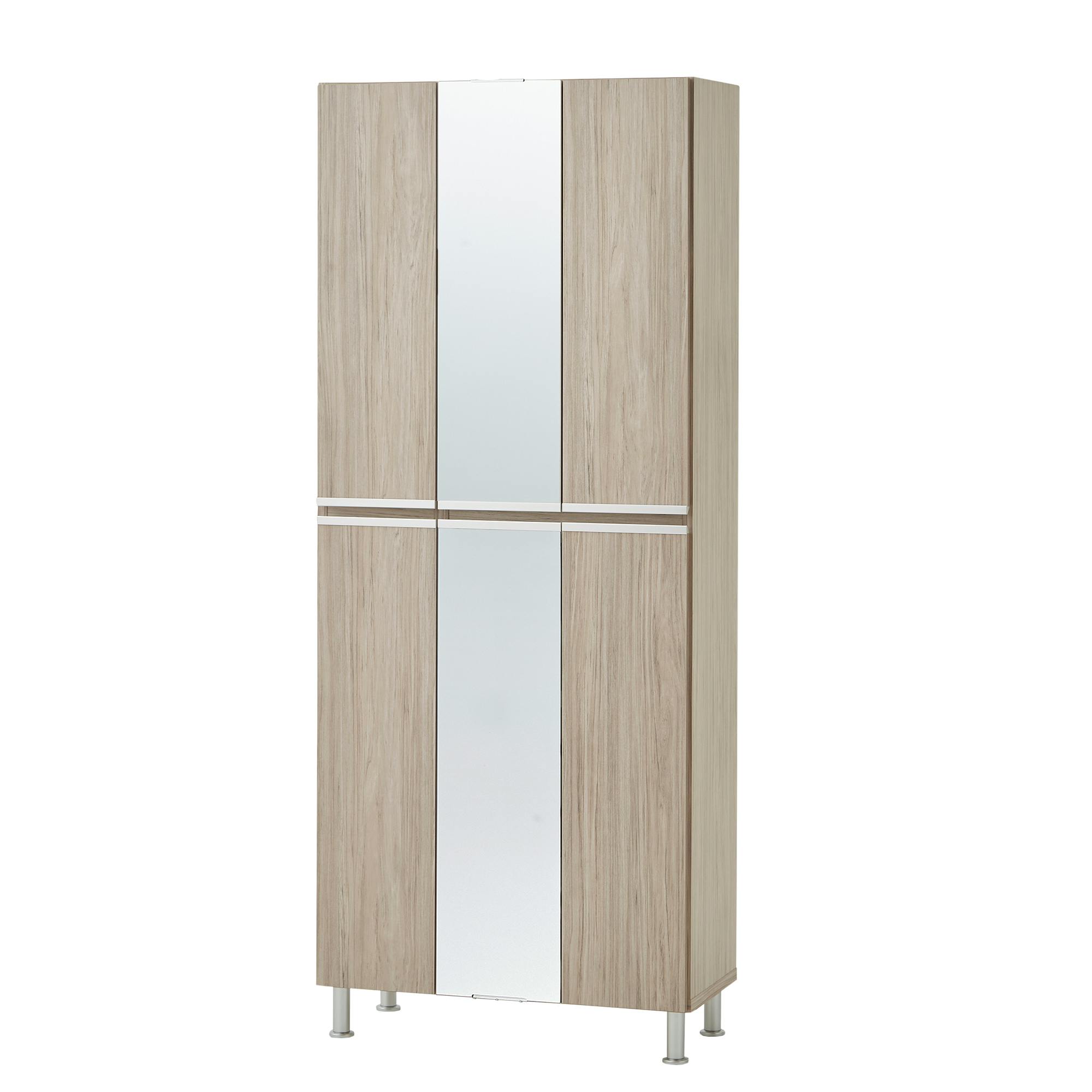 doi シューズボックス リアル 幅75cm×高さ185cm 中央扉姿見タイプ グレー木目柄 靴入れ 玄関収納 下駄箱 400047【別送品】