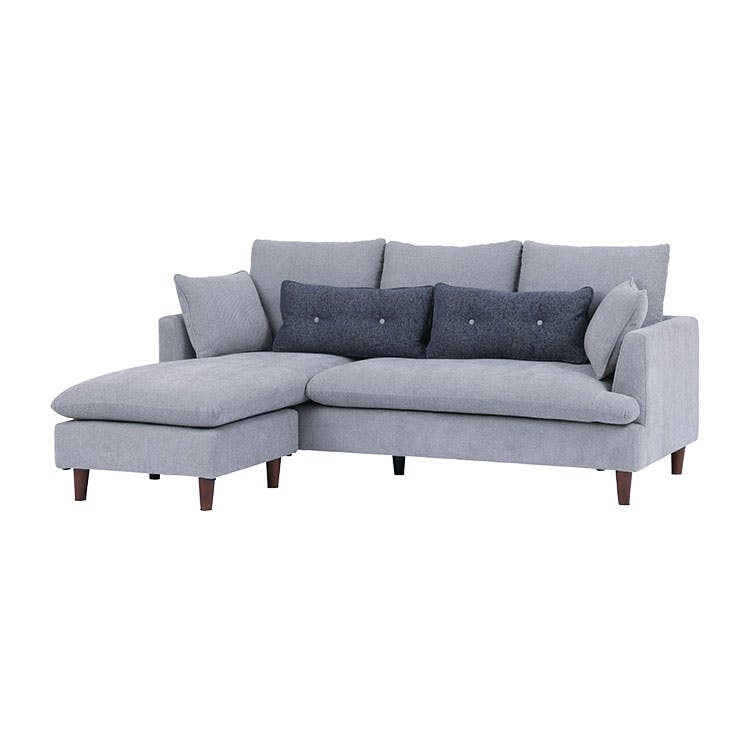 nora. カウチソファ アナベル2 グレー 合皮ソファ 木フレーム 灰色 431162【別送品】