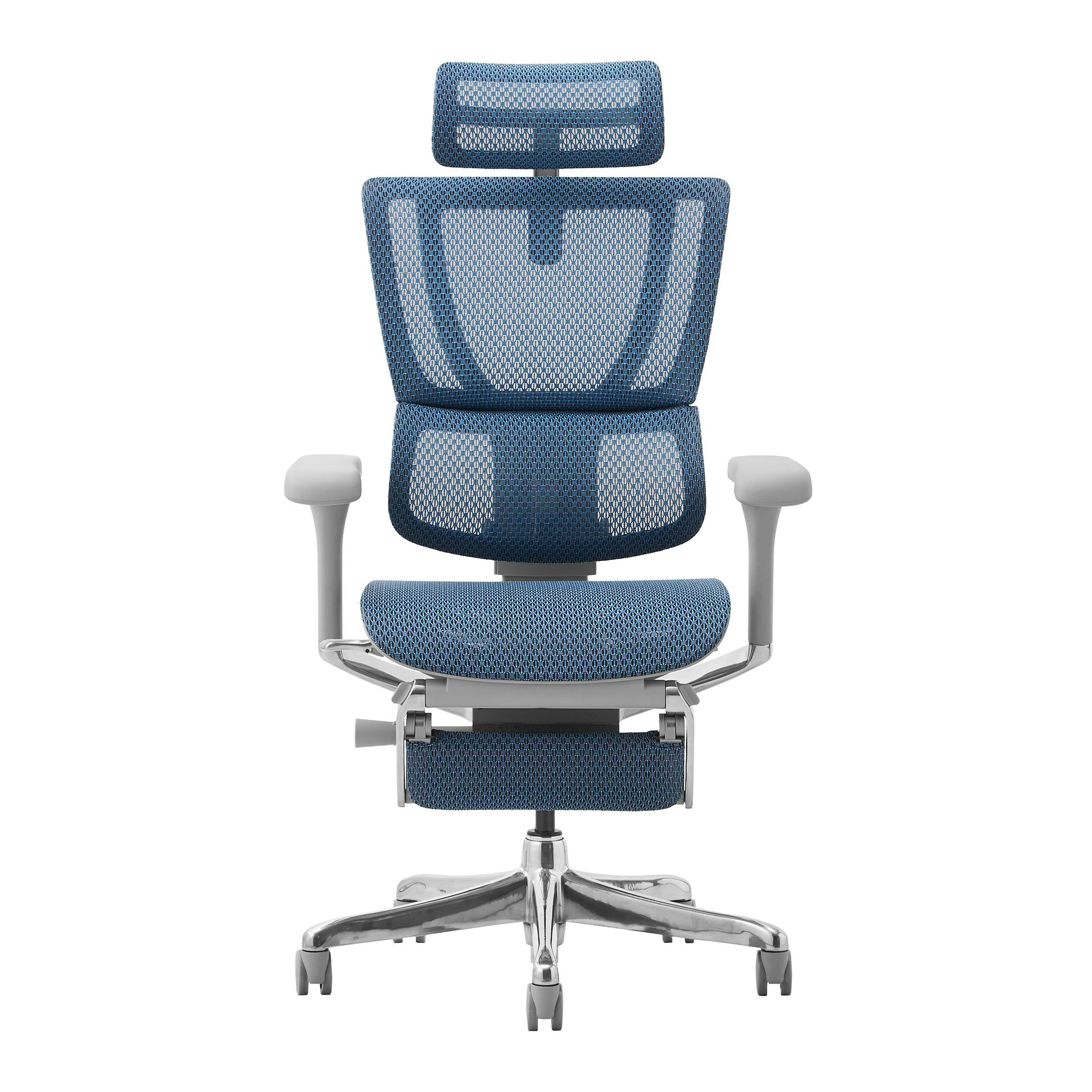 Ergohuman エルゴヒューマン フィット2 FIT2-LPL-DR-GF-BL 新基盤タイプ オットマン内蔵 グレーフレーム ブルー ワークチェア デスクチェア ゲーミングチェア 459651【別送品】