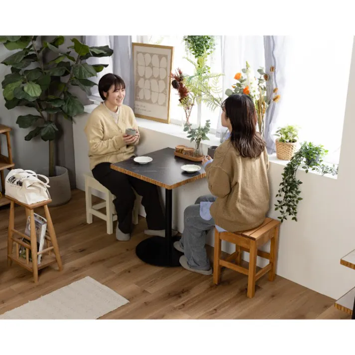 nora. ダイニングテーブル タルティー 幅60×高さ60cm メラミン天板 石目ブラック ミニテーブル カフェテーブル 食卓 460151【別送品】