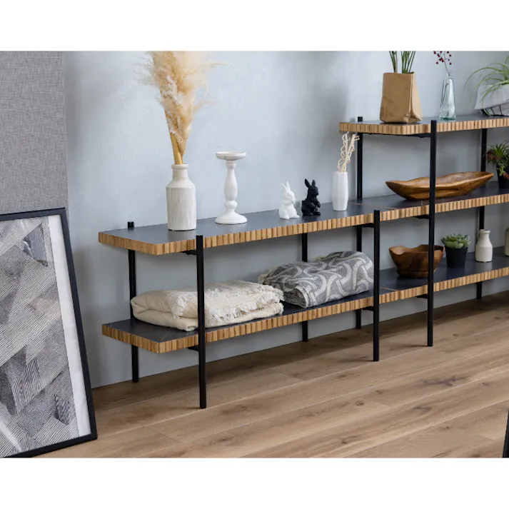 nora. オープンラック タルティー 2段 メラミン天板 石目ブラック 収納家具 リビング収納 シェルフ 460196【別送品】