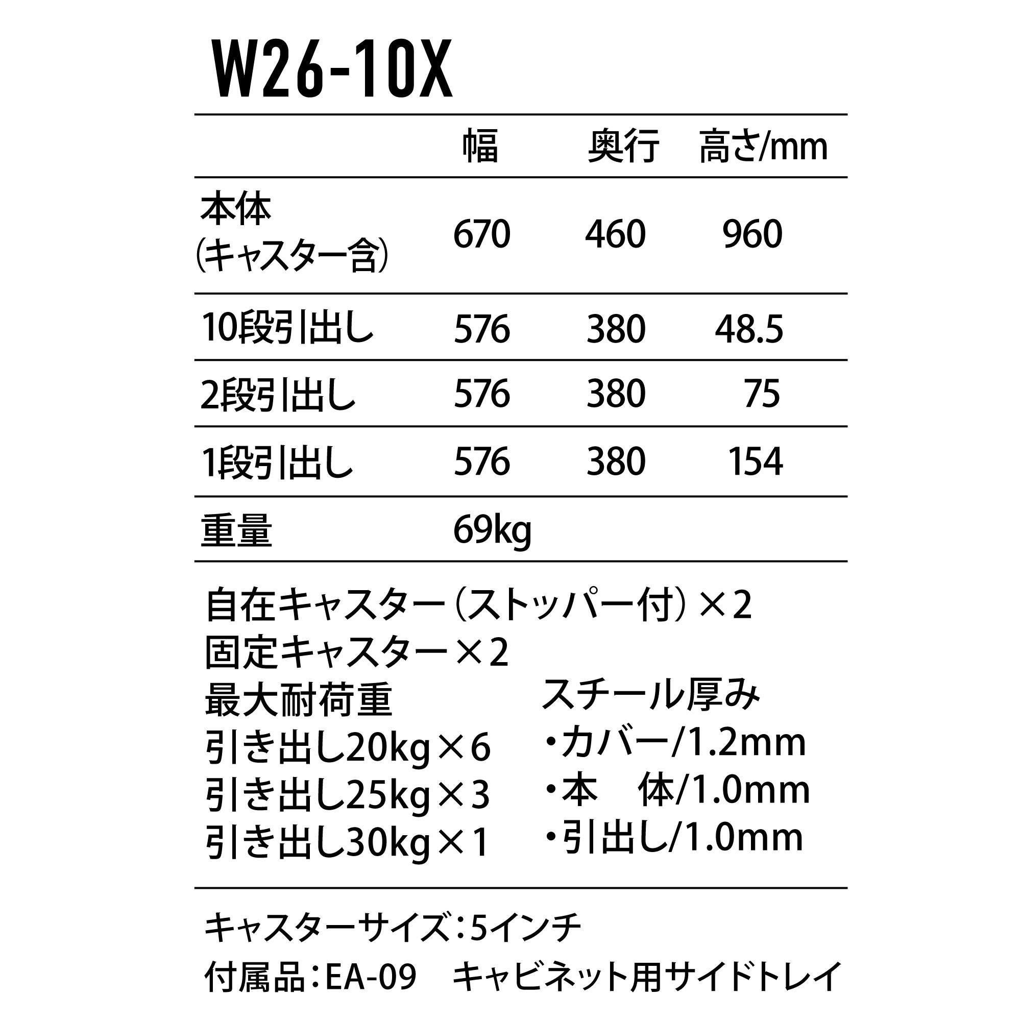 E-MAKE 10段引出しロールワゴン W26-10X 工具 整備 ワゴン ツール