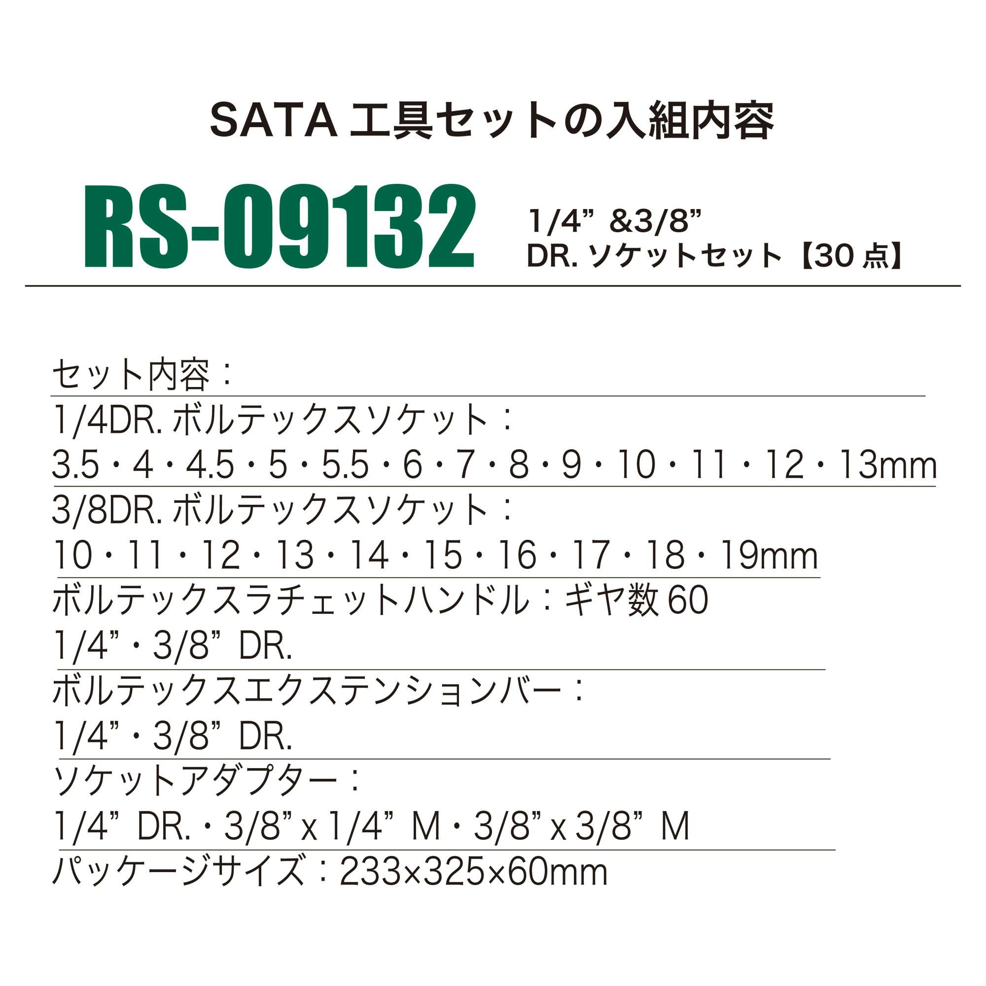 SATA 1/4 (6.3mm ) & 3/8 (9.5mm ) DR.ソケット セット30点 RS-09132