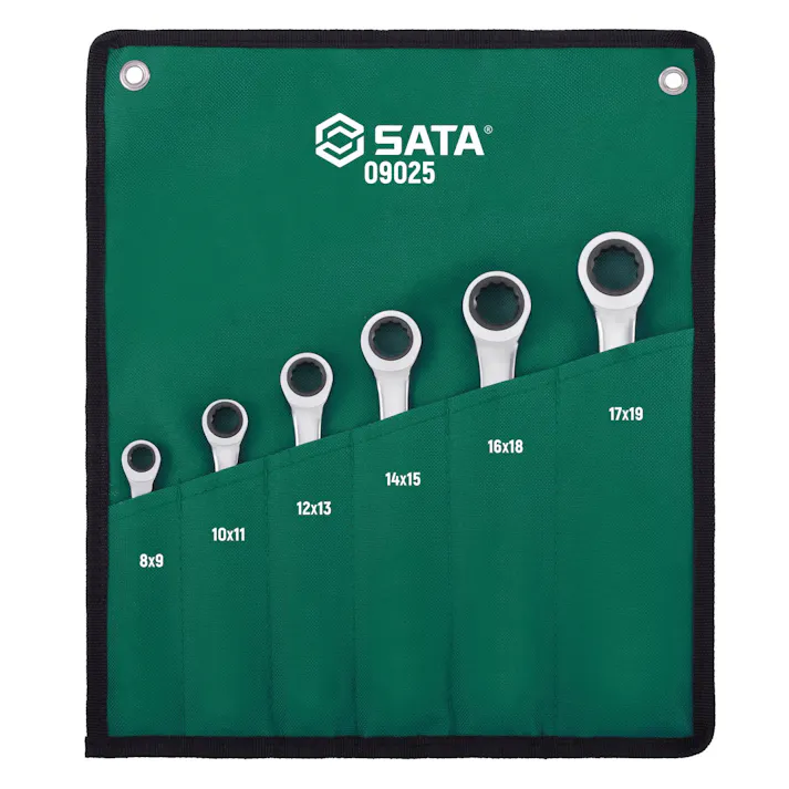 SATA 6pcs両口ラチェットレンチ RS-09025 レンチセット めがねレンチ 工具セット 整備 CZ00296【別送品】