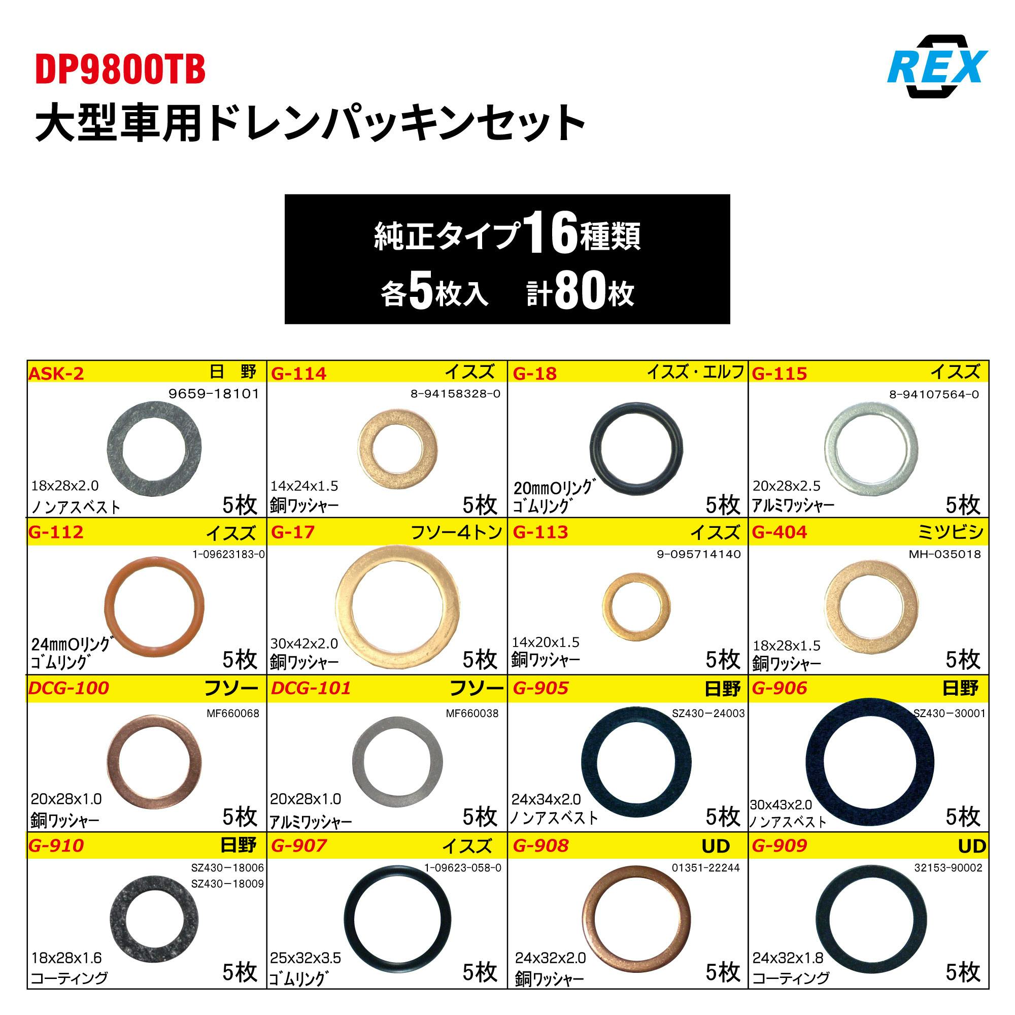 レックス 大型車用 ドレンパッキン セット DP9800TB オイル交換 整備
