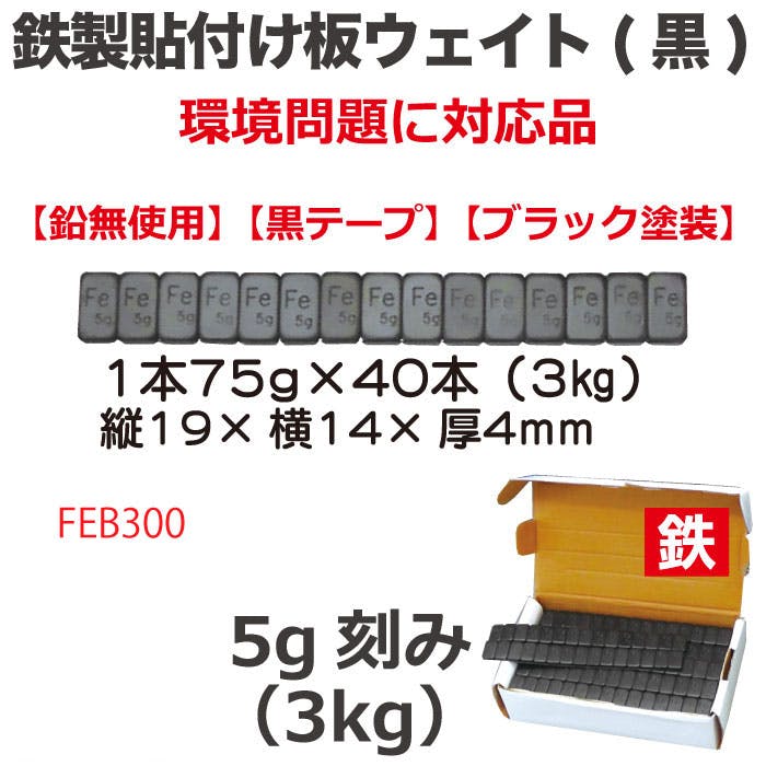 ピットサービス 鉄製貼付板ウエイト ( 5g刻み 黒 ) 3kg FEB300 工具