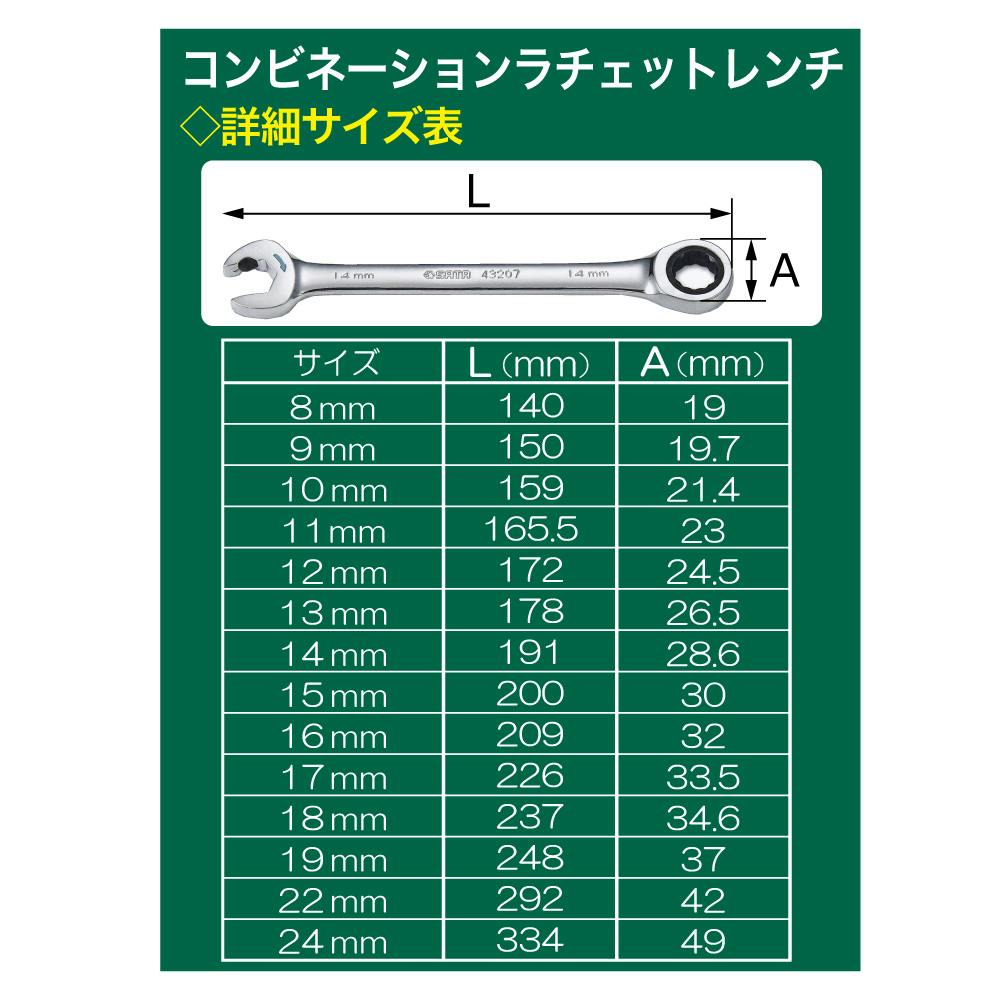 SATA コンビネーションラチェットレンチ14mm 43610 CZ03164【別送品 