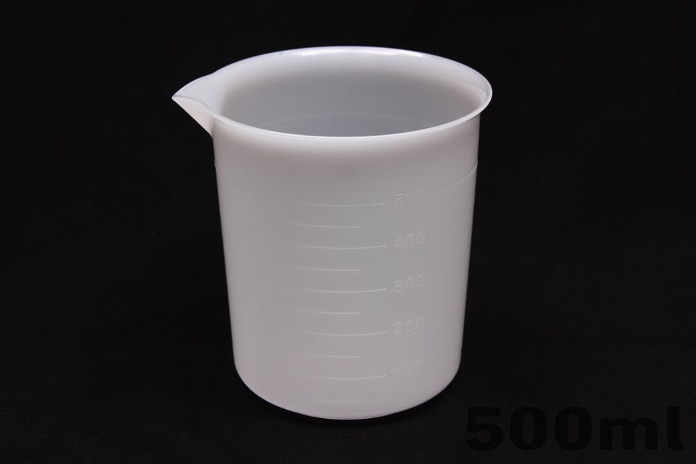 ポリエチレンビーカー 500ml 手なし 目盛付 PEビーカー 白 射出成型品 101-22115【別送品】