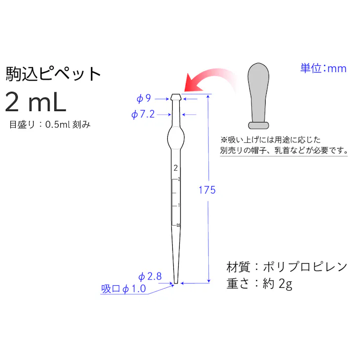 駒込ピペット 2ml(10入) PP 目盛付き ピペット 101-33902【別送品】