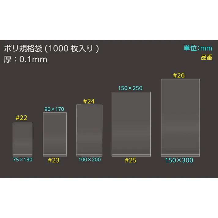 ポリ規格袋 #23 ポリ袋 0.1×90×170 1000枚入 保存 分配 分別 101-53223【別送品】