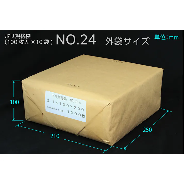 ポリ規格袋 #24 ポリ袋 0.1×100×200 1000枚入 保存 分配 分別 101-53224【別送品】