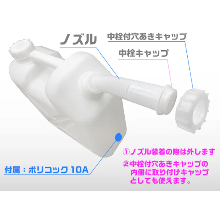 平角缶2ヶ口 下口付 20L スクエア角型 持ち運び 保存容器 101-62303【別送品】