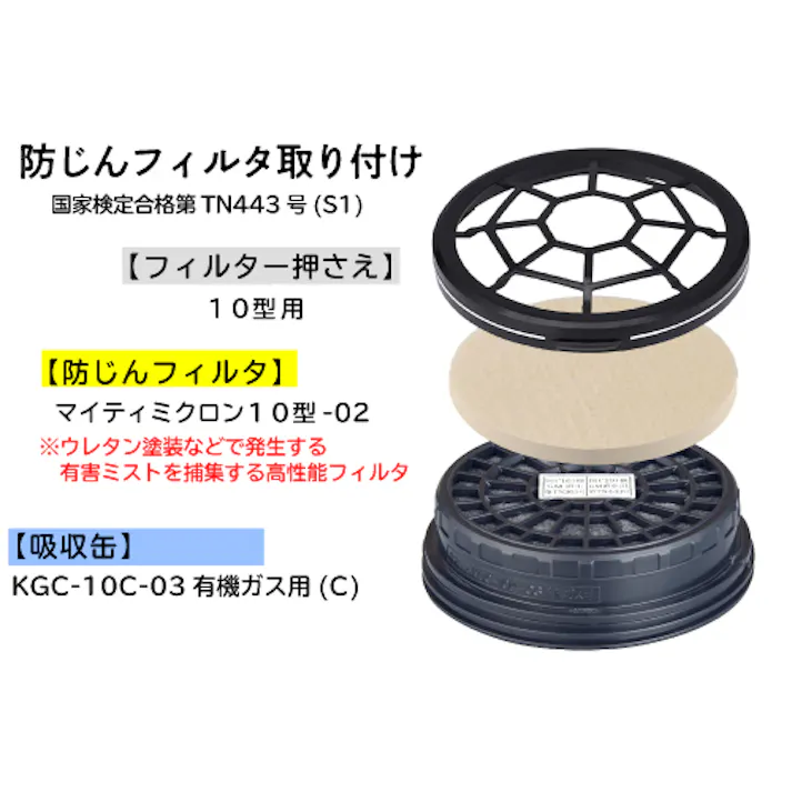 吸収缶 KGC-10C-03型シリーズ 有機ガス用 防毒 作業環境 安全性 104-4890903【別送品】