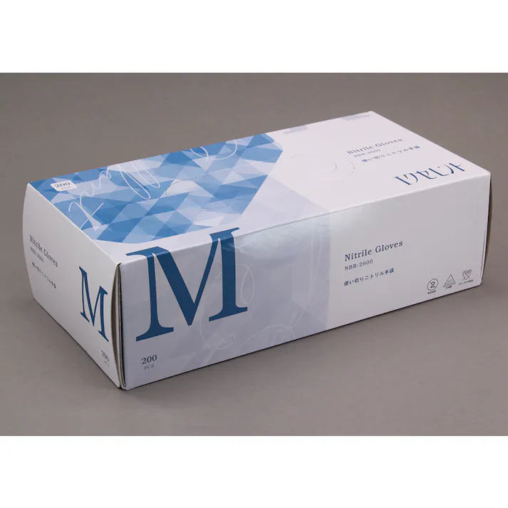 エクセレントニトリル手袋 NBR-2600 (M) 200枚 ラテックスアレルギー パウダーフリー 検診用手袋 104-98307【別送品】