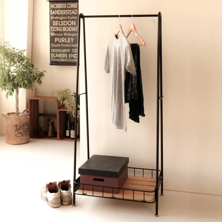 KOEKI 弘益 Mash MASH ビーワイケージ ハンガー 組立品 ハンガーラック 棚付き 一人暮らし 組立簡単 洋服収納 BCH600BK【別送品】