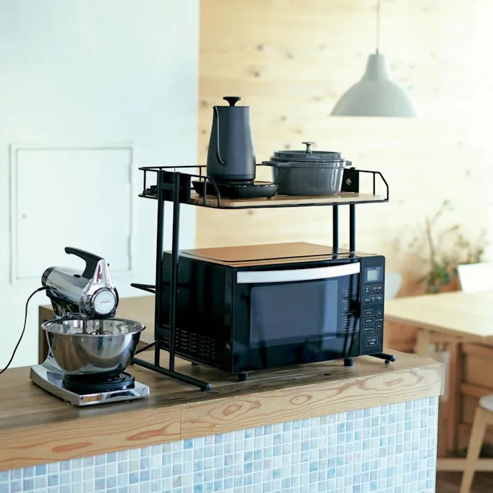 KOEKI 弘益 Mash MASH ビーワイケージ マイクロウェーブラック 組立品 レンジ キッチン収納 スチール製 省スペース 組立簡単 高さ調整可能 BCKR560BK【別送品】