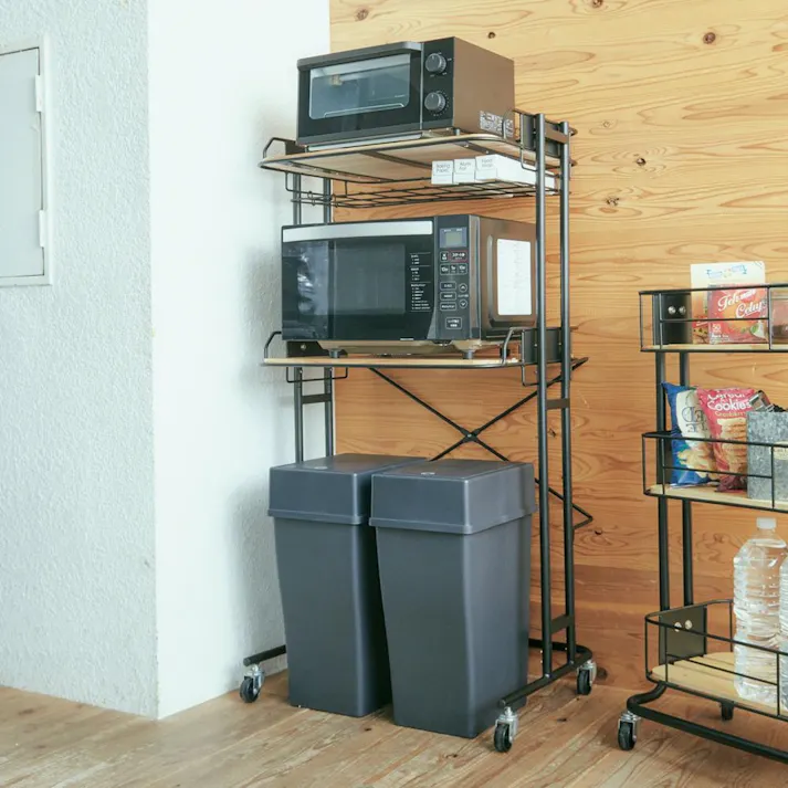 KOEKI 弘益 Mash MASH ビーワイケージ キッチンラック 組立品 キャスター付き 多段収納 スチール製 省スペース キッチン収納 ゴミ箱 BCKR620BK【別送品】
