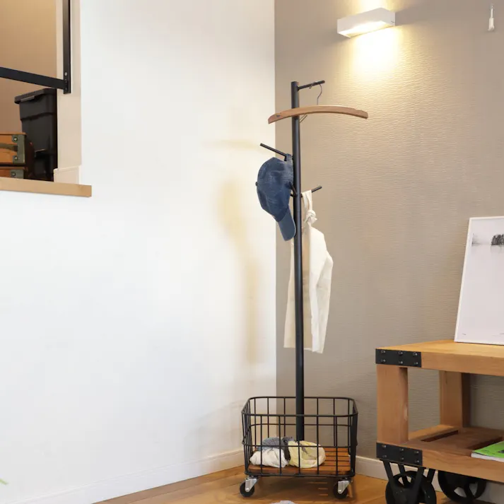 KOEKI 弘益 Mash MASH ビーワイケージ ポールハンガー オイルステイン仕様 組立品 ポールハンガー スチール製 移動式 棚付き 組立簡単 省スペース 玄関収納 おしゃれ BCPH380OSKA【別送品】