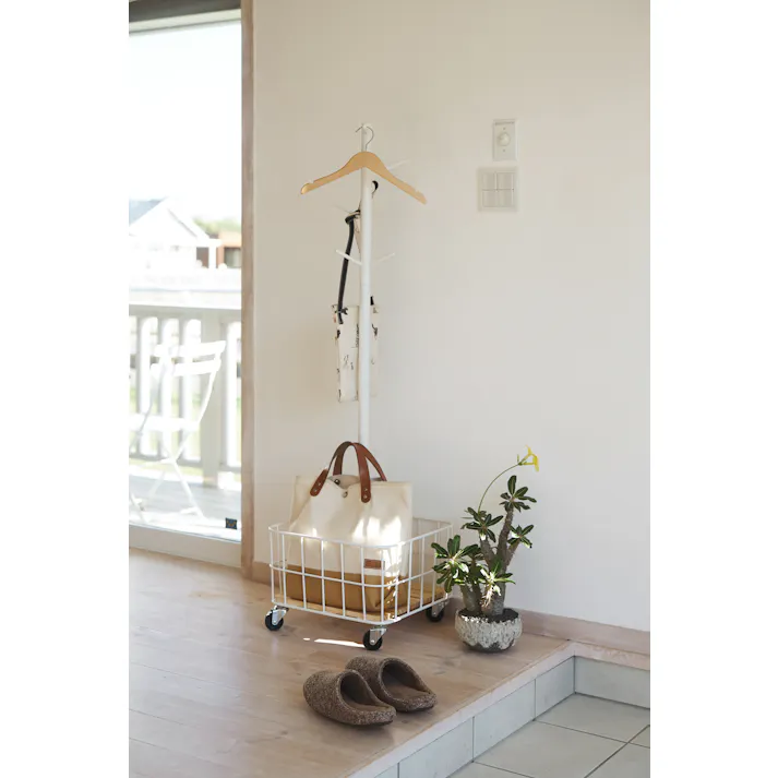 KOEKI 弘益 Mash MASH ビーワイケージ ポールハンガー 組立品 ポールハンガー スチール製 移動式 棚付き 組立簡単 省スペース 玄関収納 おしゃれ BCPH380WH【別送品】