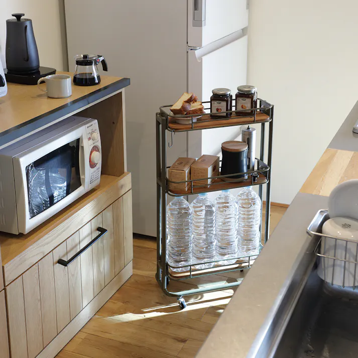 KOEKI 弘益 Mash MASH ビーワイケージ スリムワゴン オイルステイン仕様 組立品 キャスター付き 多段収納 耐久性 スチール製 省スペース 組立簡単 隙間収納 キッチン収納 BCW200OSKA【別送品】