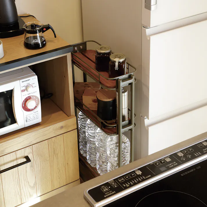 KOEKI 弘益 Mash MASH ビーワイケージ スリムワゴン オイルステイン仕様 組立品 キャスター付き 多段収納 耐久性 スチール製 省スペース 組立簡単 隙間収納 キッチン収納 BCW200OSKA【別送品】