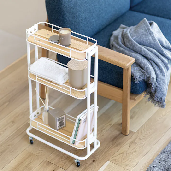 KOEKI 弘益 Mash MASH ビーワイケージ スリムワゴン 組立品 キャスター付き 多段収納 耐久性 スチール製 省スペース 組立簡単 隙間収納 キッチン収納 BCW200WH【別送品】