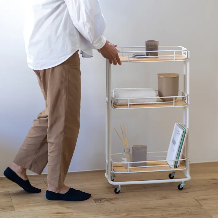 KOEKI 弘益 Mash MASH ビーワイケージ スリムワゴン 組立品 キャスター付き 多段収納 耐久性 スチール製 省スペース 組立簡単 隙間収納 キッチン収納 BCW200WH【別送品】