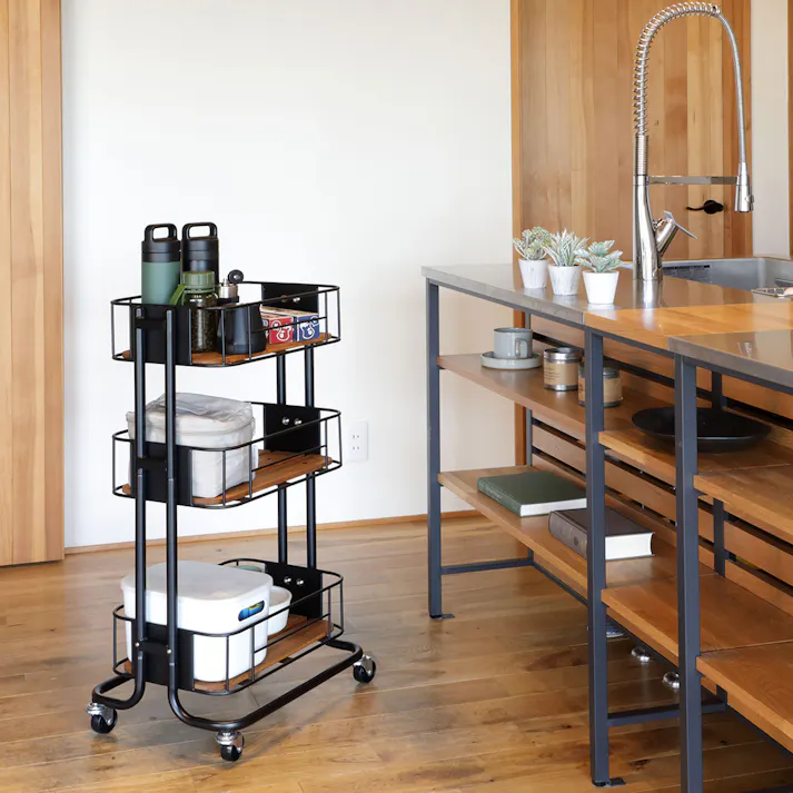 KOEKI 弘益 Mash MASH ビーワイケージ ワゴン オイルステイン仕様 組立品 キャスター付き 多段収納 耐久性 スチール製 省スペース 組立簡単 キッチン収納 おしゃれ BCW440OSKA【別送品】