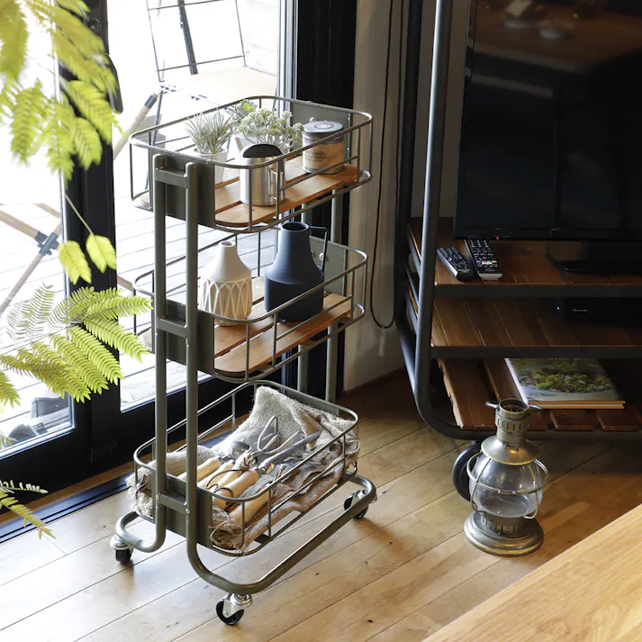 KOEKI 弘益 Mash MASH ビーワイケージ ワゴン オイルステイン仕様 組立品 キャスター付き 多段収納 耐久性 スチール製 省スペース 組立簡単 キッチン収納 おしゃれ BCW440OSKA【別送品】