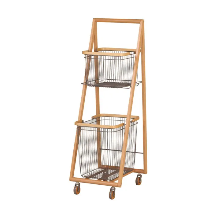 KOEKI 弘益 Mash MASH リヴ キャリーバスケットワゴンL 組立品 キャスター付き ランドリー収納 木製 省スペース ナチュラル 北欧風 洗面所 LIVCL2GR【別送品】