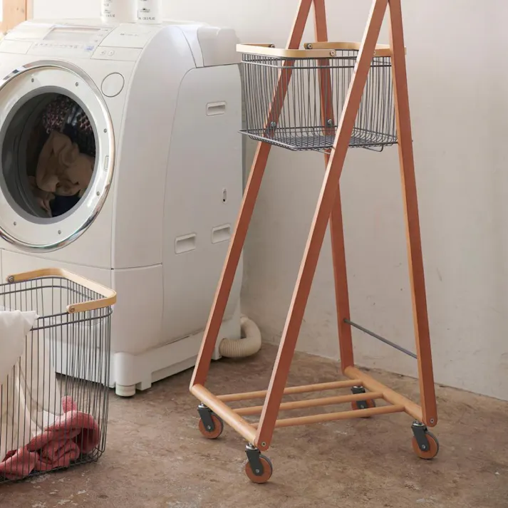 KOEKI 弘益 Mash MASH リヴ キャリーバスケットワゴンL 組立品 キャスター付き ランドリー収納 木製 省スペース ナチュラル 北欧風 洗面所 LIVCL2GR【別送品】