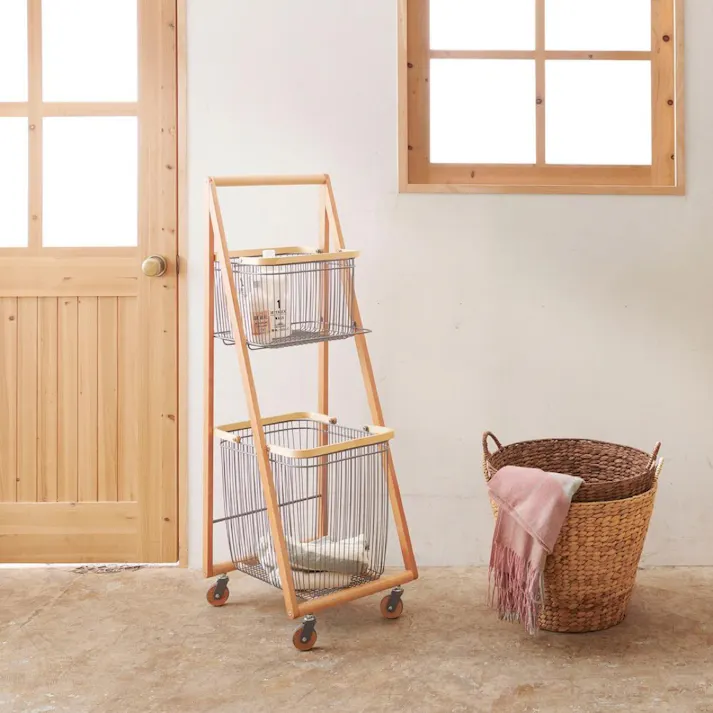 KOEKI 弘益 Mash MASH リヴ キャリーバスケットワゴンL 組立品 キャスター付き ランドリー収納 木製 省スペース ナチュラル 北欧風 洗面所 LIVCL2WH【別送品】