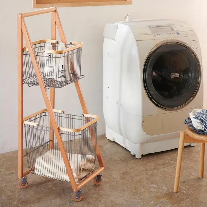 KOEKI 弘益 Mash MASH リヴ キャリーバスケットワゴンL 組立品 キャスター付き ランドリー収納 木製 省スペース ナチュラル 北欧風 洗面所 LIVCL2WH【別送品】