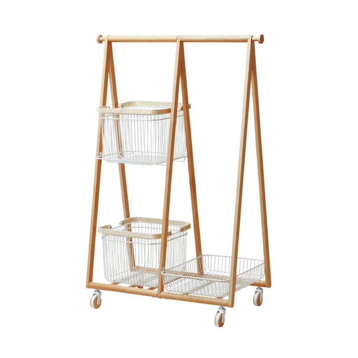 KOEKI 弘益 Mash MASH リヴ キャリーバスケットハンガーR 組立品 キャスター付き ハンガーラック 洋服収納 棚付き 省スペース ナチュラル 北欧風 おしゃれ LIVCR3WH【別送品】
