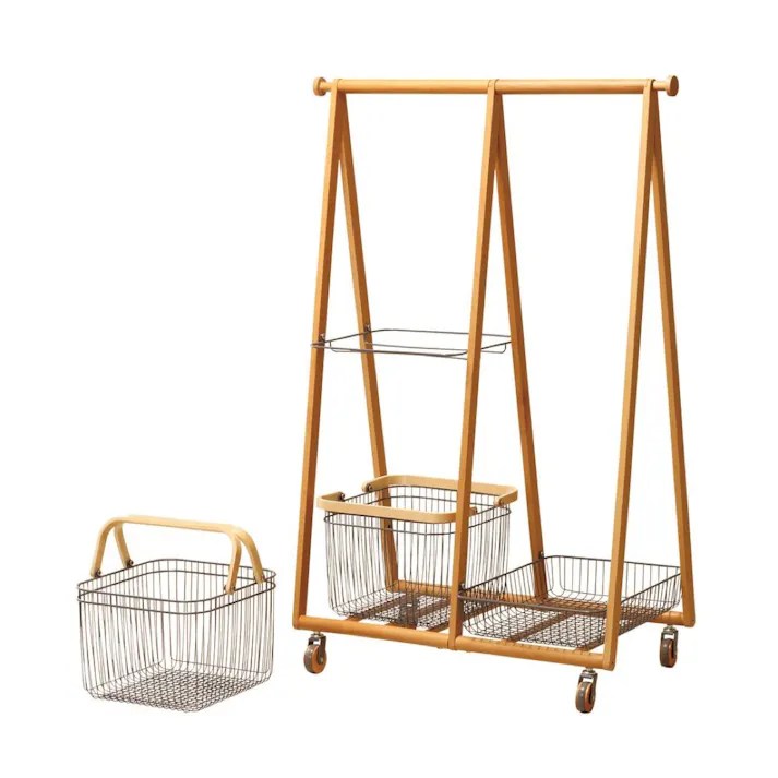 KOEKI 弘益 Mash MASH リヴ キャリーバスケットハンガーR 組立品 キャスター付き ハンガーラック 洋服収納 棚付き 省スペース ナチュラル 北欧風 おしゃれ LIVCR3WH【別送品】