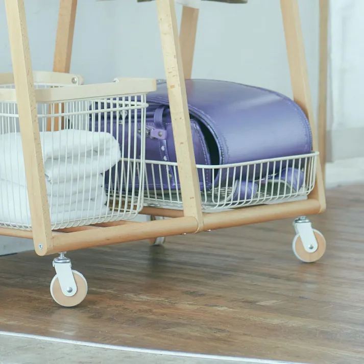 KOEKI 弘益 Mash MASH リヴ キャリーバスケットハンガーR 組立品 キャスター付き ハンガーラック 洋服収納 棚付き 省スペース ナチュラル 北欧風 おしゃれ LIVCR3WH【別送品】