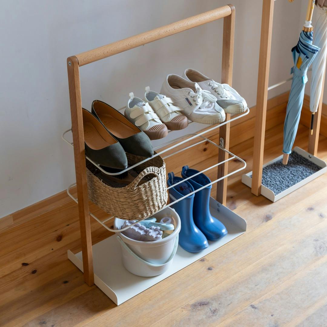 many マニーローズ　スリッパラック　木製　元箱有り tower 特典付 山崎実業 引っ掛け式スリッパラック タワー 公式