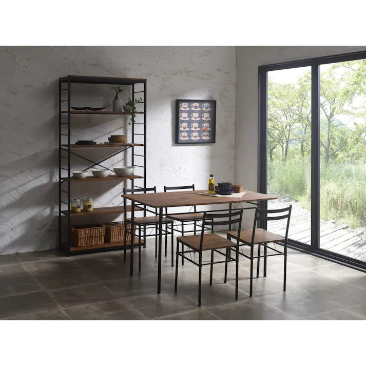 KOEKI 弘益 UTILITY DS-V120(BR) ダイニング5点セット テーブル:120×70×70 チェア:36×46×70(座高42) 組立品 食卓セット 4人用 木目調 スチール製 コンパクト ヴィンテージ風 おしゃれ 新生活 DSV120BR【別送品】