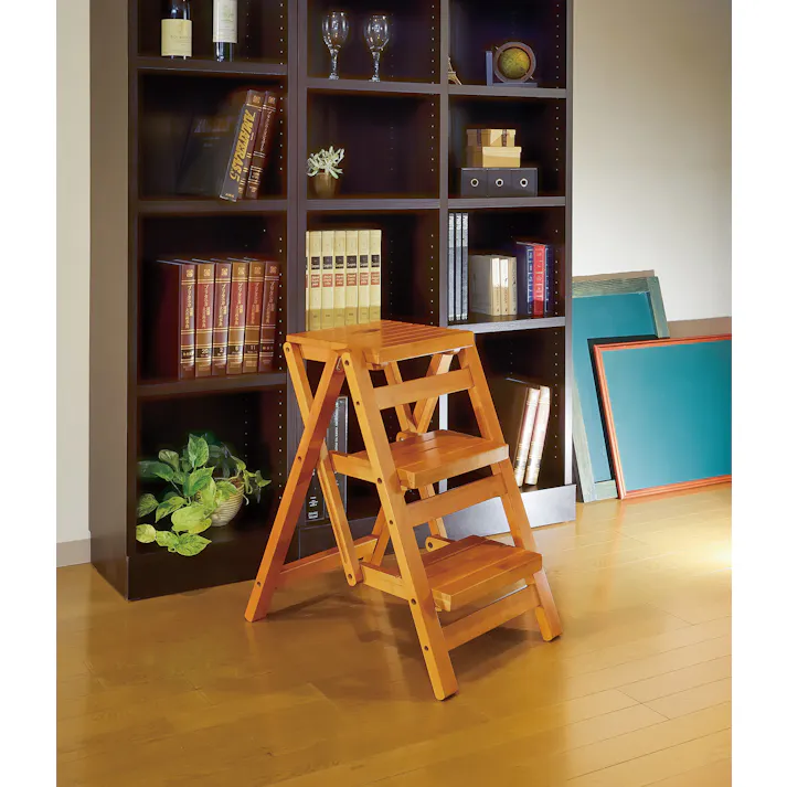 KOEKI 弘益 UTILITY FST-65(BR) 折り畳みステップチェア3段 43×56×65.5 折畳時:43×10×90 完成品 踏み台 折りたたみ踏み台 ステップスツール 室内用踏み台 木製 コンパクト 玄関 キッチン FST65BR【別送品】