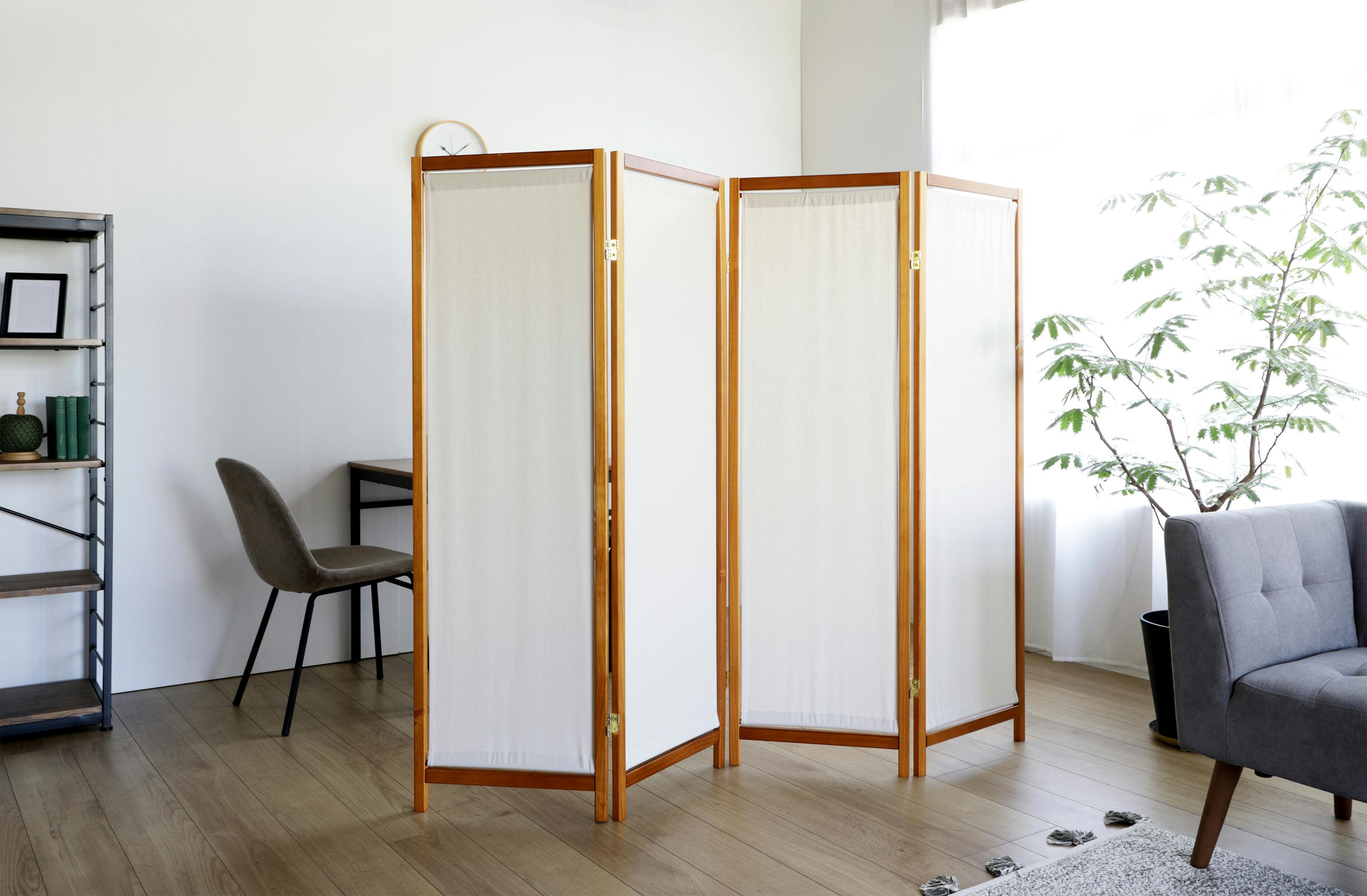 9/28限定！ポイント6倍】 弘益 KOEKI UTILITY 木製スクリーン 帆布 4連