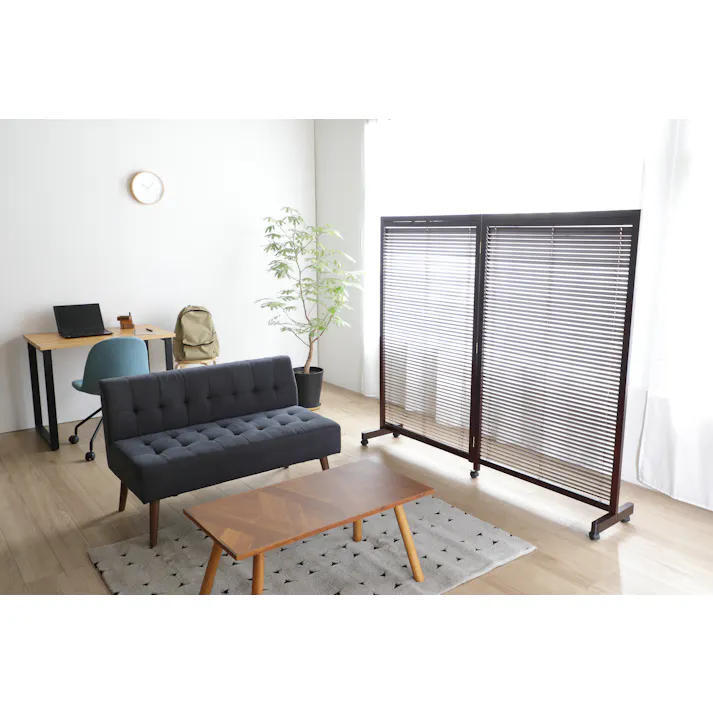 KOEKI 弘益 UTILITY JP-LB2(BR) 衝立2連 85×37×155×1枚 90×37×155×1枚 組立品 パーテーション 目隠し 通気性 ブラインド キャスター付き 間仕切り対応 和室 洋室 JPLB2BR【別送品】
