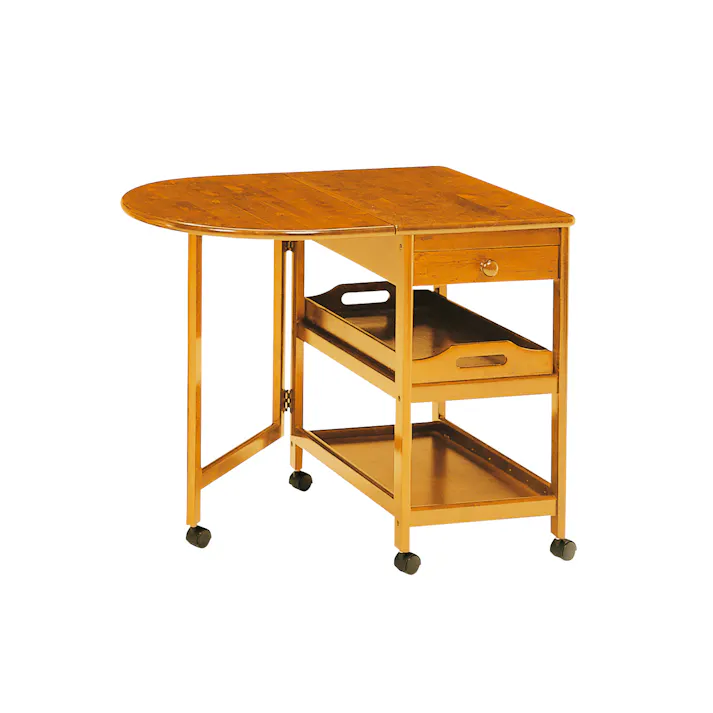 KOEKI 弘益 UTILITY KW-415(BR) 木製テーブル付きワゴン 85(42.5)×60×70 組立品 バタフライワゴン キャスター付き 拡張式 多段収納 トレー付き KW415BR【別送品】