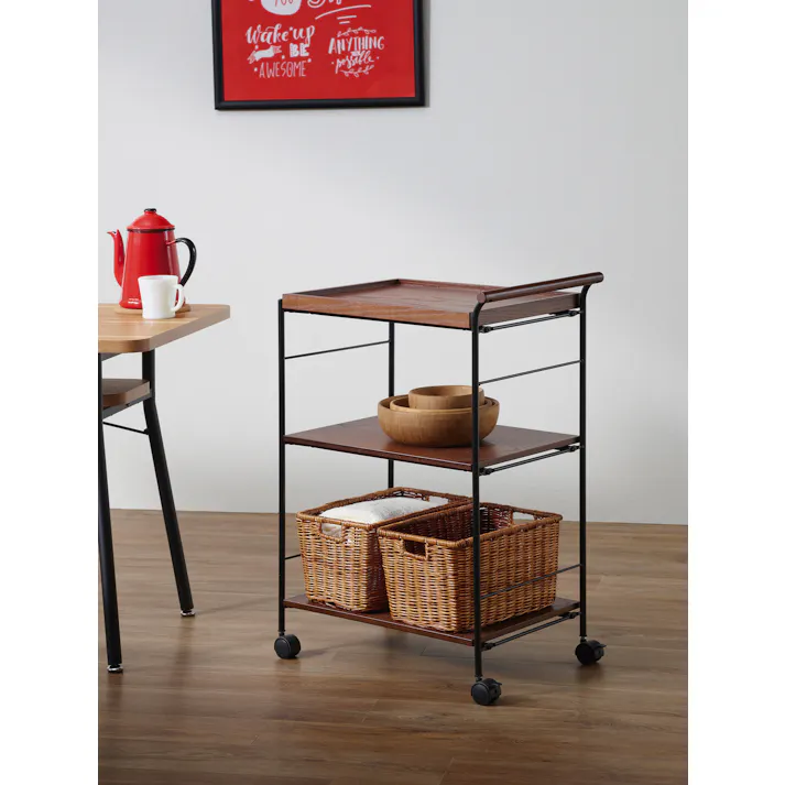 KOEKI 弘益 UTILITY KW-545(BR) ワゴン 54.5×37×80 組立品 キャスター付き 多段収納 スチール製 省スペース オーク材 ヴィンテージ風 おしゃれ キッチン収納 KW545BR【別送品】