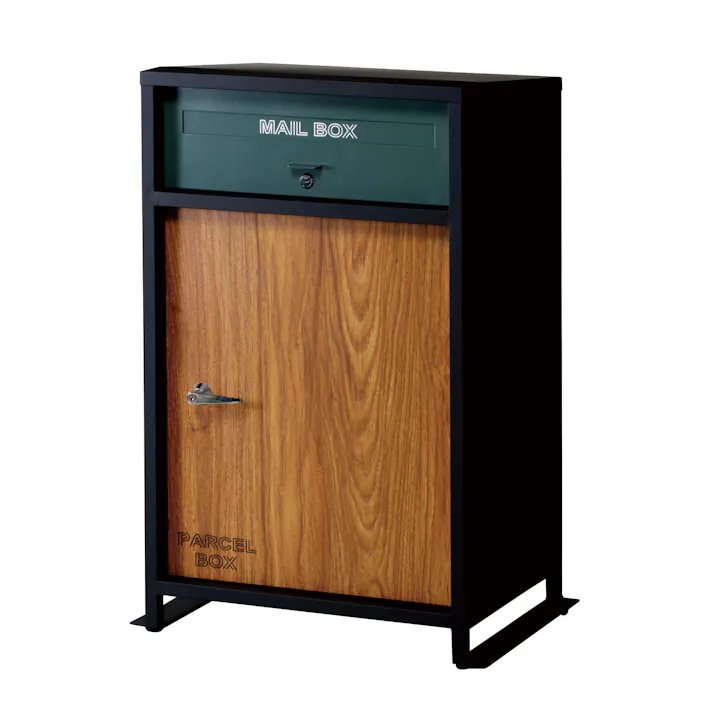 KOEKI 弘益 UTILITY LUNO(BK) ルーノ宅配ボックス 58.5×40×85(86) 投函口:41×3.5 収納ボックス(下)内寸:44.5×43×54 完成品 郵便ポスト ポストボックス 置き型 木目調 屋外設置 不在受取 おしゃれ LUNOBK【別送品】