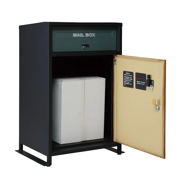 KOEKI 弘益 UTILITY LUNO(BK) ルーノ宅配ボックス 58.5×40×85(86) 投函口:41×3.5 収納ボックス(下)内寸:44.5×43×54 完成品 郵便ポスト ポストボックス 置き型 木目調 屋外設置 不在受取 おしゃれ LUNOBK【別送品】